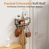 Orapoke Wall Shelf with Hooks, 2 Tier Coat Rack Wall Mount with Shelf for Entryway Farmhouse Living Room, 5 Wooden Decorative Wall Hooks for Hanging Coat Jackets Hats Towel Key (16.5") Orapoke