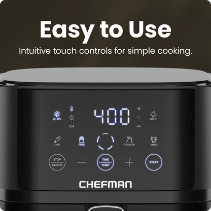 Chefman Air Fryer – 4 QT Compact Airfryer for Quick & Easy Meals, Features Hi-Fry Technology for Extra Crisp, Easy-View Window, Touch Controls with 4 Presets, Nonstick & Dishwasher Safe Basket - Black