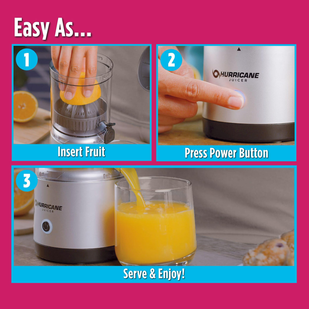 Hurricane Juicer, Powerful Cordless Juice Extractor Machine, Compact Design Fruit Juicer with Dishwasher-Safe Parts, Rechargeable 500 RPM Electric Juicer for Oranges, Berries & More Ontel