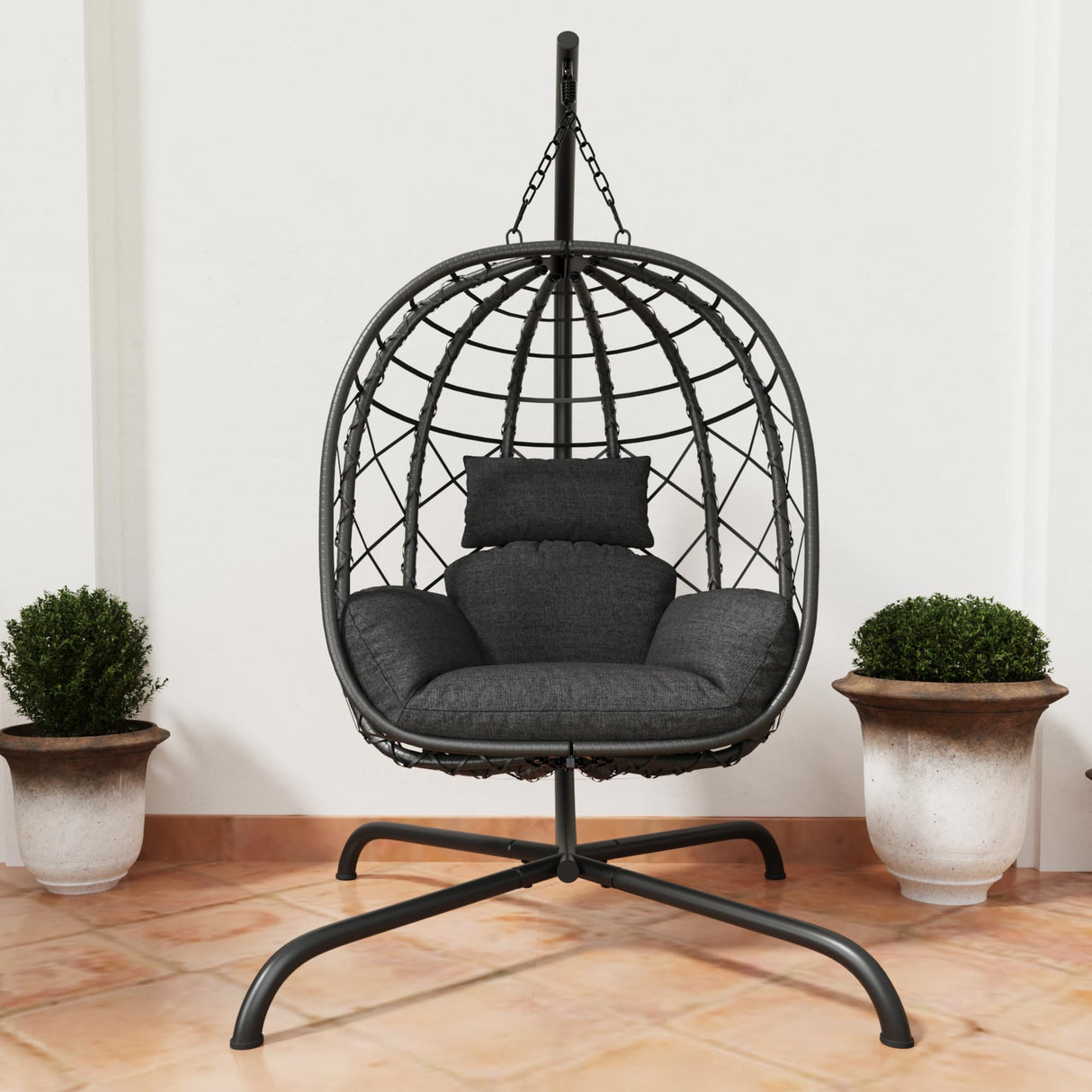 Hanging Egg Chair with Stand Patio Wicker Rattan Swing Chair Hammock Egg Chair for Indoor & Outdoor 400lbs Capacity with Thickened Cushion for Bedroom Balcony Garden TQKVIPI