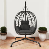 Hanging Egg Chair with Stand Patio Wicker Rattan Swing Chair Hammock Egg Chair for Indoor & Outdoor 400lbs Capacity with Thickened Cushion for Bedroom Balcony Garden TQKVIPI