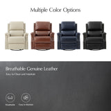 HULALA HOME Genuine Leather Recliner Chair, 360 Swivel Rocker Chair with Thick Seat, Classic Push Back Armchair with Backrest, Nailhead Trim, Black HULALA HOME