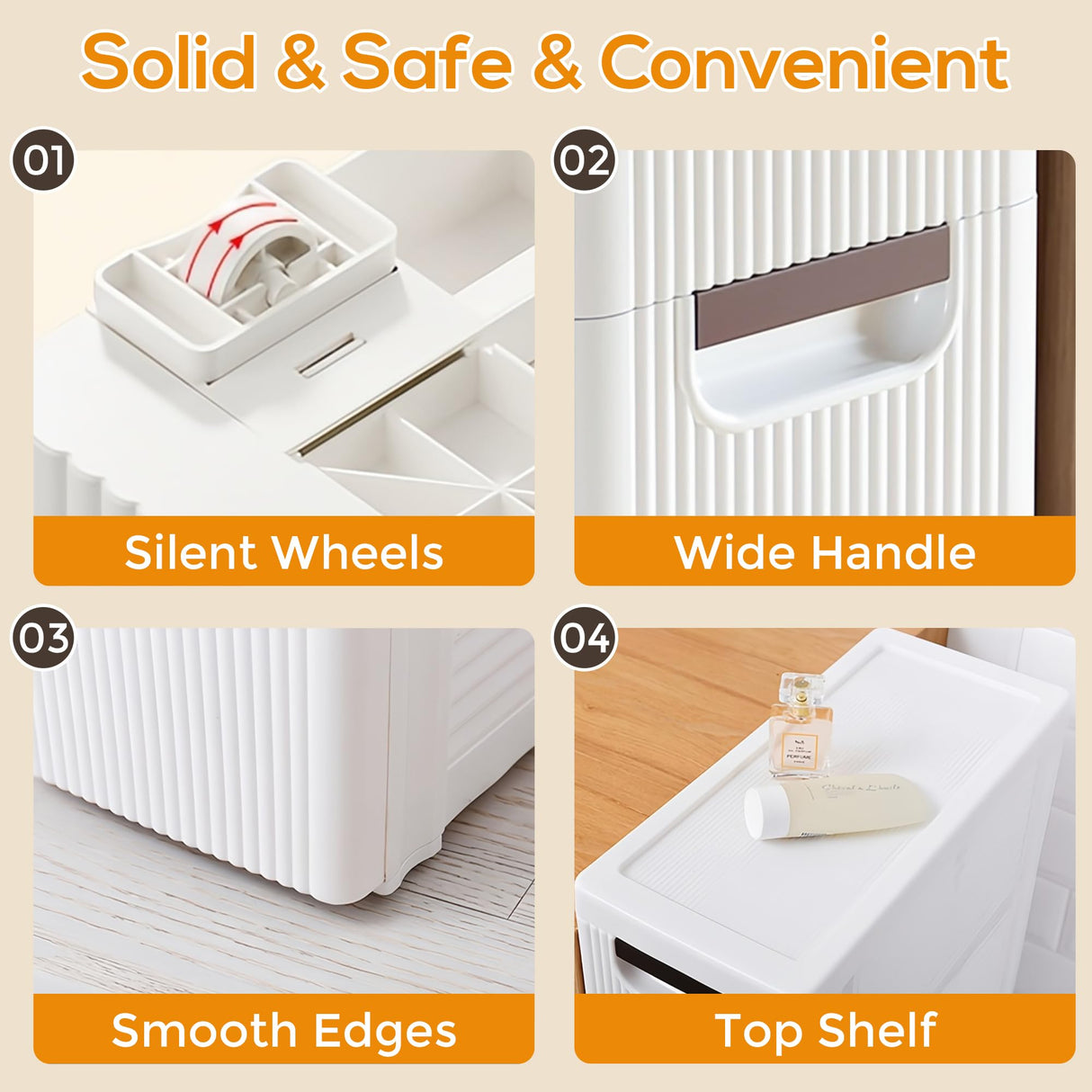 4 Drawers Slim Bathroom Storage Cabinet Dresser, Narrow Plastic Rolling Cart Organizer with Drawers, for Small Spaces, Kitchen, Laundry, Office, Bedroom, White YABORAS