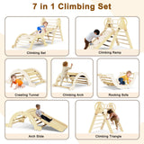 Doerpuz Pikler Triangle Set 7 in 1,Foldable Baby Climbing Toys Wooden,Toddler Climbing Toys Indoor,Climbing Toys for Toddlers 1-3,with Ramp, Arch and Ladder(Nature Wood) Doerpuz