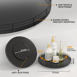 13" Oak Wood Lazy Susan Organizer, Lazy Susan for Cabinet Dining Table Pantry Wood Turntable Organizer Tray for Coffee Table Kitchen Countertop Salt Pepper Spice Organization and Storage Round Black Oroyutor