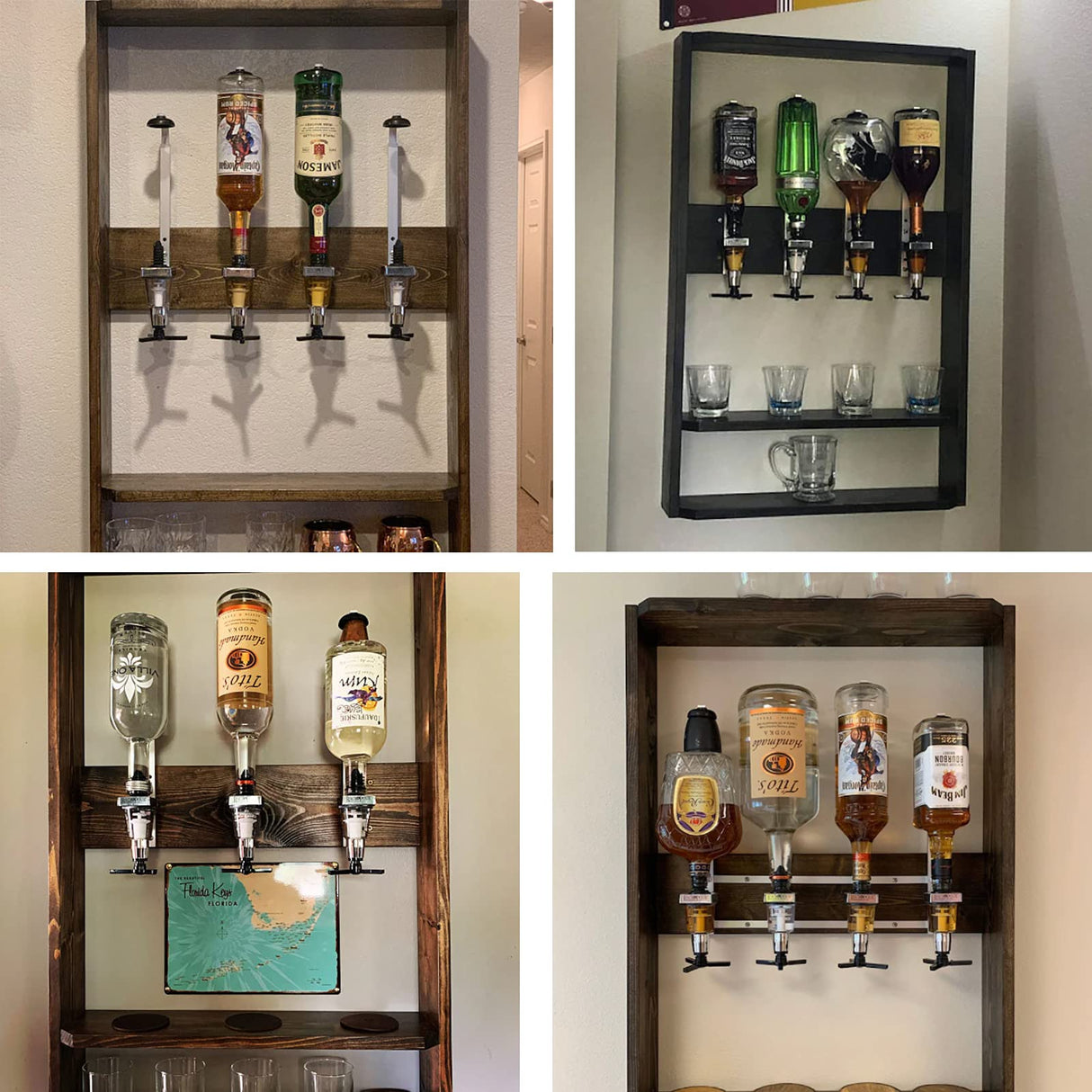HAPYFMSHI Wall-Mounted House Liquor Dispenser | Alcohol Station Cocktail Tap, Push-Release Valves, Home Bar, Man Cave | Easy Assemble - Wooden Board NOT Included (4 Bottle) HAPYFMSHI