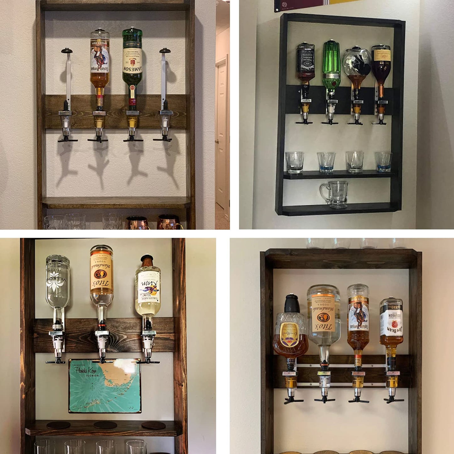 HAPYFMSHI Wall-Mounted House Liquor Dispenser | Alcohol Station Cocktail Tap, Push-Release Valves, Home Bar, Man Cave | Easy Assemble - Wooden Board NOT Included (4 Bottle) - WoodArtSupply