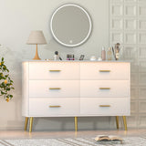 Boonatu White Dresser for Bedroom with 6 Drawers, White Dresser, Wood Dressers Chest of Drawers with Gold Handles, Modern LED Bedroom Dresser with Drawers for Closet Hallway, Living Room, White Boonatu