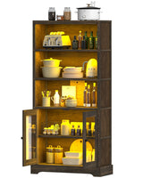 TVU 5-Tier Bookcase with Cabinet & LED, Wood 65 Inch Tall Bookshelf with Storage, Floor Standing Display Book Shelf for Living Room, Office, Study, Entryway (Rustic Brown) TVU