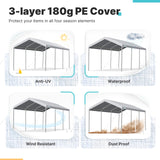 ADVANCE OUTDOOR 10x20 ft Heavy Duty Carport Potable Car Canopy Garage Party Tent Boat Shelter, Adjustable Height from 9.5 ft to 11 ft, Gray ADVANCE OUTDOOR