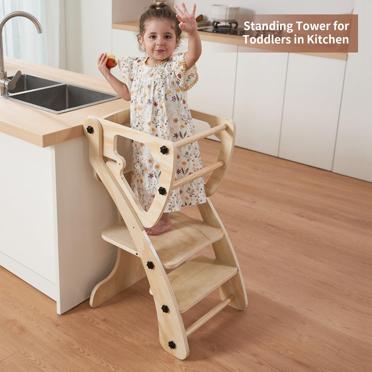 Toddler Standing Tower, 2 in 1 Toddler Kitchen Step Stool Helpers, Adjustable Height with Safety Rails Yacul
