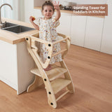 Toddler Standing Tower, 2 in 1 Toddler Kitchen Step Stool Helpers, Adjustable Height with Safety Rails Yacul