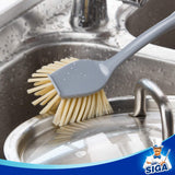 MR.SIGA Dish Brush with Long Bamboo Handle Built-in Scraper, Scrub Brush for Pans, Pots, Kitchen Sink Cleaning, Pack of 2 MR.SIGA