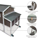 Gowoodhut Chicken Coop Mobile Wooden Hen House with Nesting Box,95.3" L Outdoor Chicken House with Wheels and Removable Tray,Fir Wood Chicken Tractor with 6 Ventilation Door and Ramp-Grey Gowoodhut