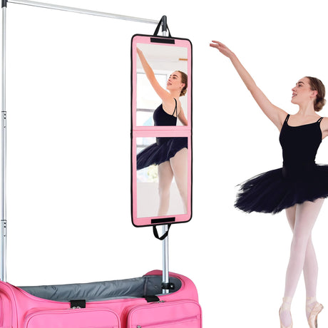 LPHUMEX Pink Foldable Travel Portable Full Length Mirror, 32x13 Inch Dance Bag Mirror, Lightweight Camping Mirror Full Length, Backstage Folding Hanging Mirror for Dance Bag LPHUMEX