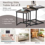 Tangkula Nesting Table Set of 3, Rectangle Stacking Side End Table w/Wood Top & Metal Legs, Adjustable Foot Pads, C-Shaped Accent Coffee Tables for Small Spaces, Living Room (C-Shaped, Gray, 3-pc) Tangkula