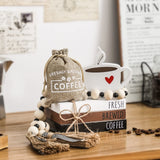 6 PCS Coffee Bar Decor Mini Coffee Bar Accessories Coffee Bar Sign Coffee Tiered Tray Decor Coffee Wooden Book Stacks Rustic Farmhouse Coffee Table Sign WODOHOLO