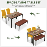 Homedot Dining Table Set for 4, Industrial Rectangle Kitchen Table with Upholstered Chairs and Bench, 4-Person Dining Room Table Set, Breakfast Dinette Set for Small Spaces, Apartment Homedot