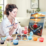 JOOZ Paint by Numbers Kit for Adults with Frame, Beach Sunset Paint by Number with Easel, DIY Beach Rose Oil Painting by Number, Easy Adult Paint by Number Kits on Canvas for Wall Decor 8 x 12 Inch JOOZ