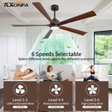 YKXONFA Ceiling Fans with Lights, Ceiling Fans with Lights and Remote,60 inch Modern Smart Ceiling Fan with Light for Patio Living Room, Bedroom, Office, Summer House (dark walnut, 60) YKXONFA