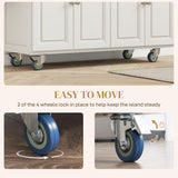 HOMCOM Rolling Kitchen Island Drop Leaf, Kitchen Cart on Wheels, Solid Wood Top Breakfast Nook with Storage Drawers, 4-Door Cabinets and Spice Rack, Cream White HOMCOM