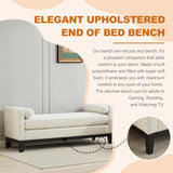 66.34 Inch End of Bed Bench, Upholstered Bedroom Ottoman Bench with Wood Legs, Elegant Ottoman with Bolster Pillows, Soft Fabric, for Living Room, Bedroom, End of Bed - Ivory WCFI
