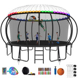 SKYUP 2025 Upgraded 8 10 12 14 15 16 FT 1500lbs Tranpoline for Kids and Adults with Light+Sprinkler+Socks, Recreational Tranpoline with Basketball Hoop, Ladder, ASTM Approved Tranpoline for 7-10 Kids SKYUP