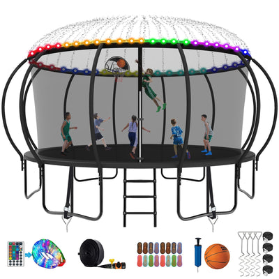 SKYUP 2025 Upgraded 8 10 12 14 15 16 FT 1500lbs Tranpoline for Kids and Adults with Light+Sprinkler+Socks, Recreational Tranpoline with Basketball Hoop, Ladder, ASTM Approved Tranpoline for 7-10 Kids