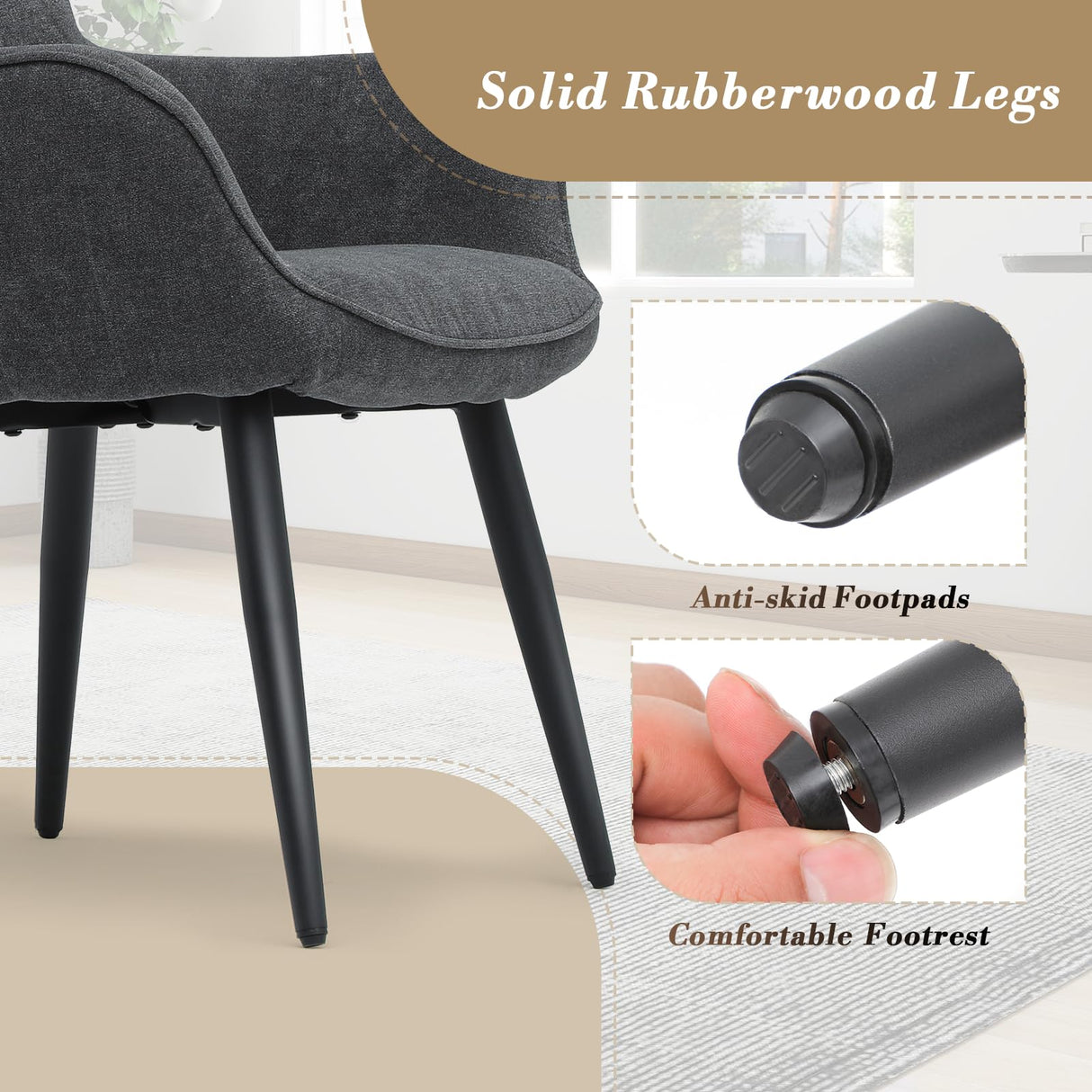 Athena Collection Wingback Accent Chair for Living Room, Upholstered Arm Reading Chair for Adults, Cozy Linen Fabric Armchair with Metal Legs for Bedroom, Makeup, Office, Grey Athena Collection