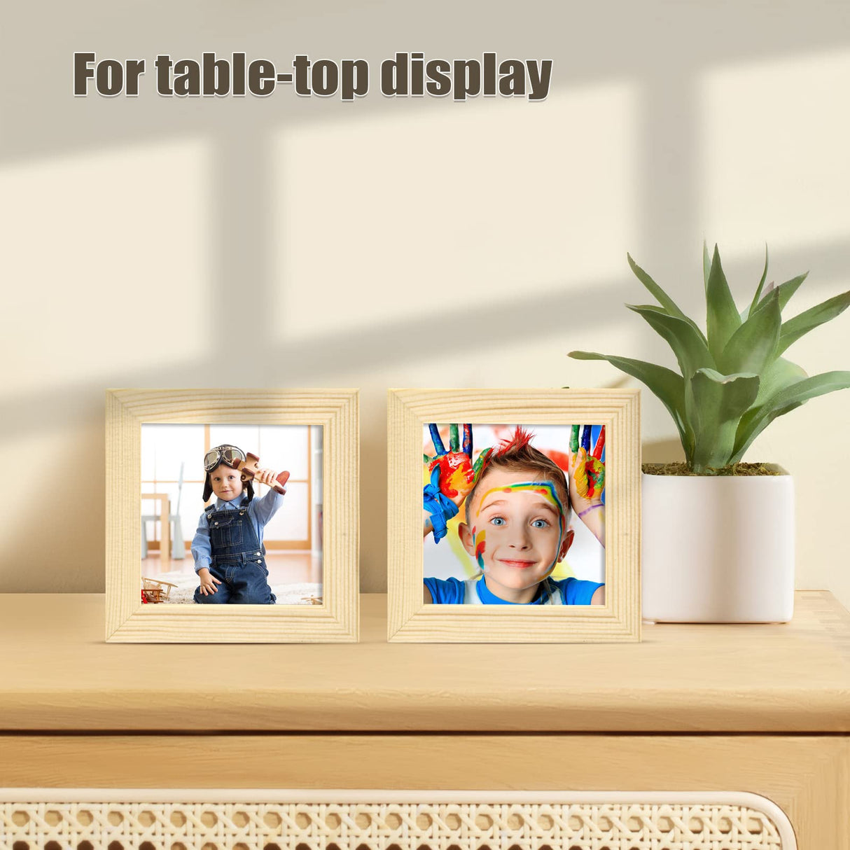 KINLINK 4x4 Picture Frames Natural Wood Frames with Acrylic Plexiglass, Tabletop and Wall Mounting Display Square Frame, Set of 4 KINLINK