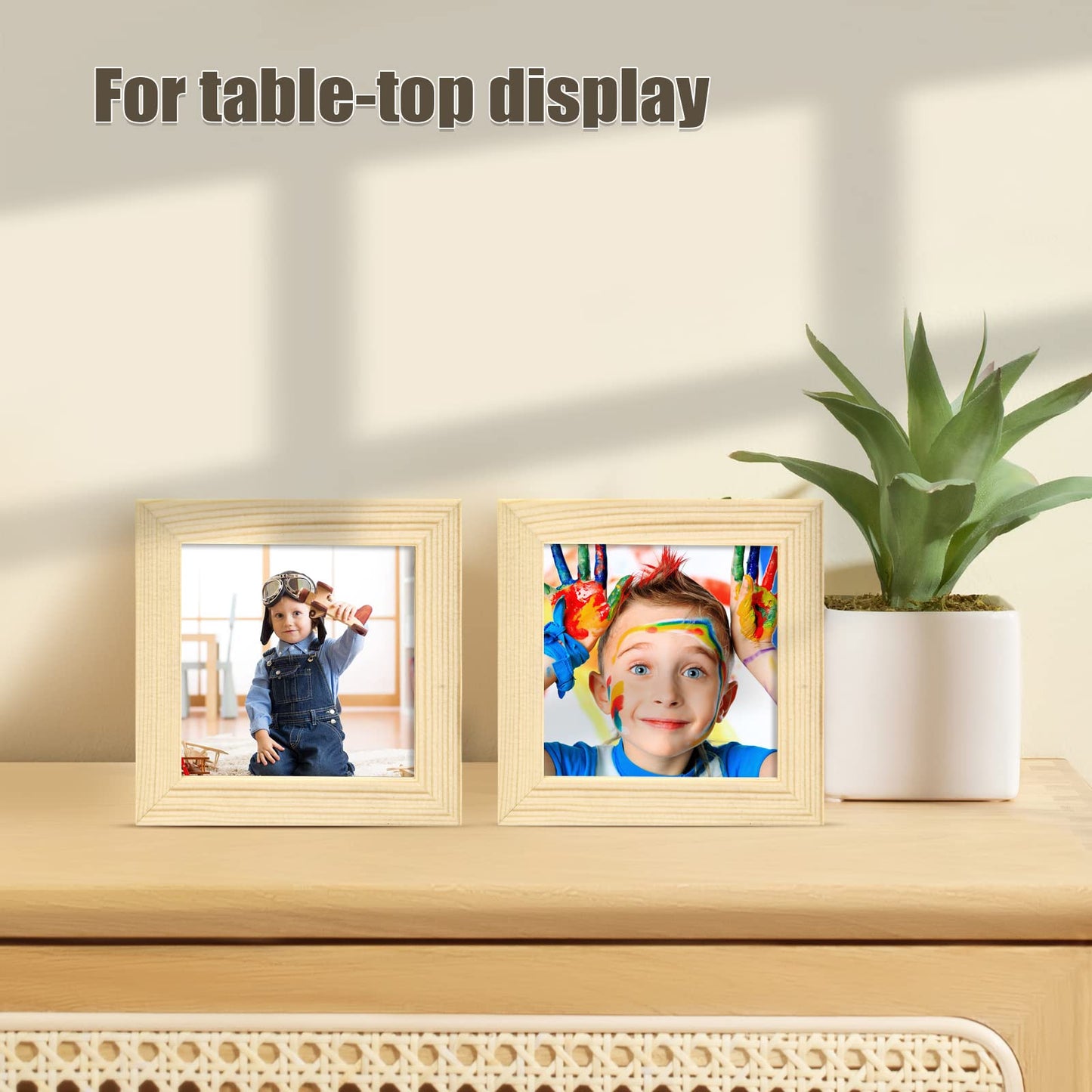 KINLINK 4x4 Picture Frames Natural Wood Frames with Acrylic Plexiglass, Tabletop and Wall Mounting Display Square Frame, Set of 4 - WoodArtSupply