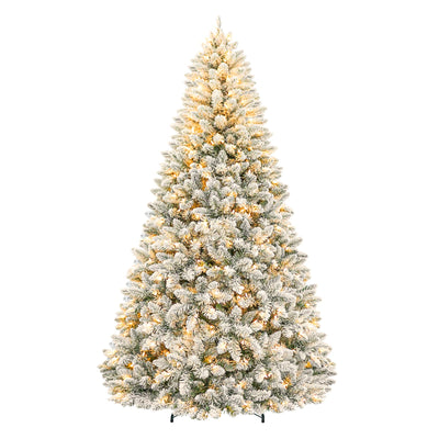 Hykolity 6 ft Prelit Snow Flocked Christmas Tree, Artificial Christmas Tree with 250 Warm White Lights, 1032 Tips, Metal Stand and Hinged Branches