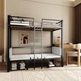 UOCFYK Full Size Loft Bed with with Desk, Convertible Bunk Bed Frame for Kids Bedroom w/Wood Slats Support & Guardrail & Ladders & Drawers, No Box Spring Needed, Black (Cushion not Included) UOCFYK