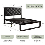 Feonase Twin Bed Frame, Upholstered Platform Bed Frame with Heavy-Duty Steel Slats, Diamond Tufted Headboard, 12" Storage Space, No Box Spring Needed, Noise Free, Easy Assembly, Black Feonase