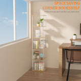 TAKEKIT 360° Rotating Bookshelf, 5-Tier Spinning Book Shelf Tower with Solid Wood & Clear Acrylic, Square Revolving Bookcase for Living Room, Bedroom and Office TAKEKIT