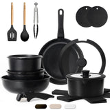 KIKCOIN 20 Pcs Pots and Pans Set Non Stick, Detachable Handle Cookware Sets Nonstick, Non Toxic Induction RV Kitchen Cooking Set with Removable Handles, Dishwasher/Oven Safe, Easy Clean (Black) Kikcoin