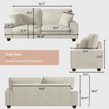 DOPEDIO Modern Loveseat Sofa for Living Room,Chenille Recliner, Removable Cover, Spring Cushions, Solid Wood Frame, Easy Assembly for Small Spaces (88.58inch，Beige) DOPEDIO