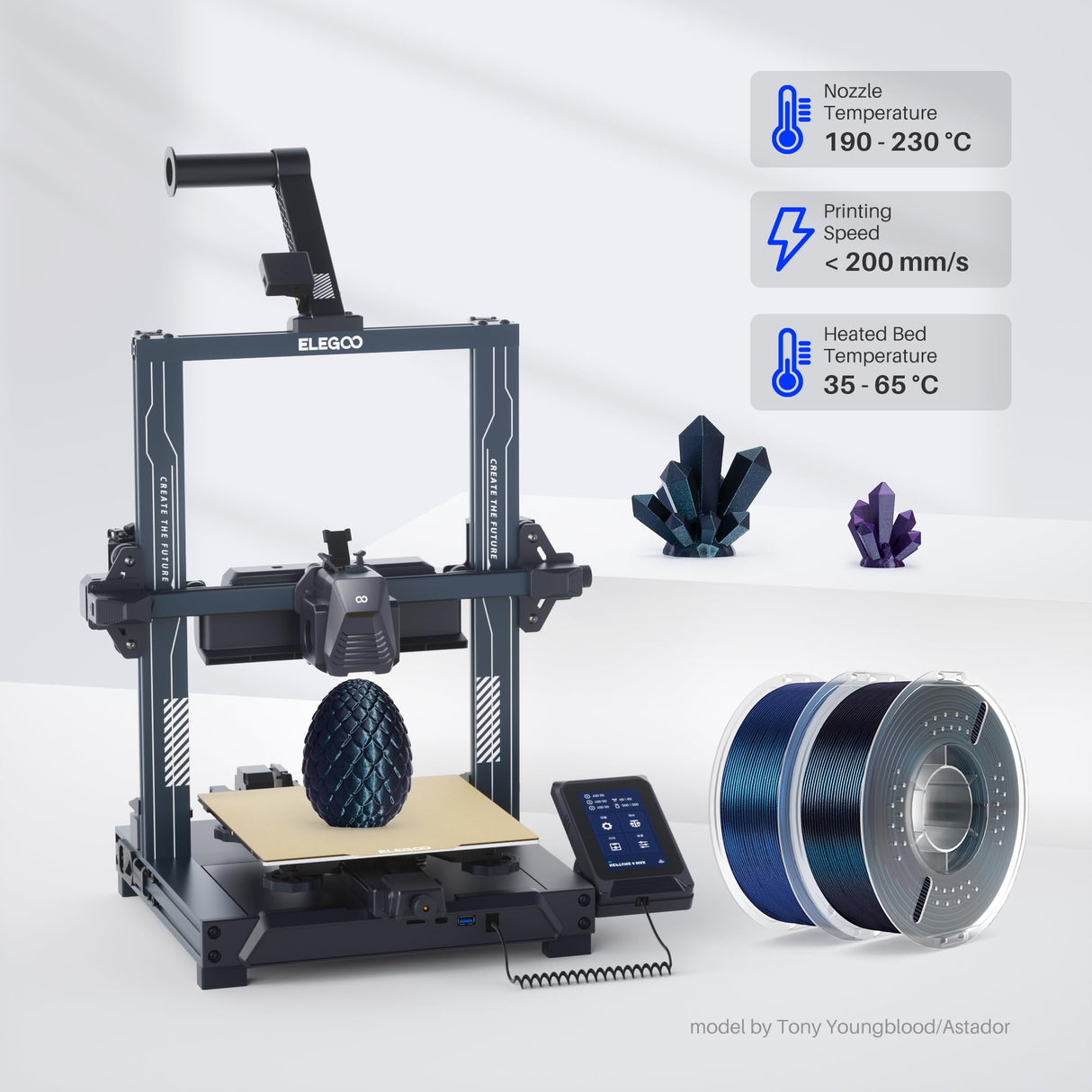 ELEGOO PLA Filament 1.75mm Galaxy Peacock Blue 1KG, Shiny 3D Printer Filament Dimensional Accuracy +/- 0.02mm, 1kg Spool(2.2lbs) 3D Printing Filament for Most FDM 3D Printers ELEGOO