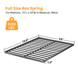 VIPSHOW 1.5 Inch Full Metal Box Spring with Round Corners - 3000 lbs Capacity, Low Profile Bed Slat Replacement Bunkie Board with Steel Slats, Noise-Free, Easy Assemble, Black VIPSHOW