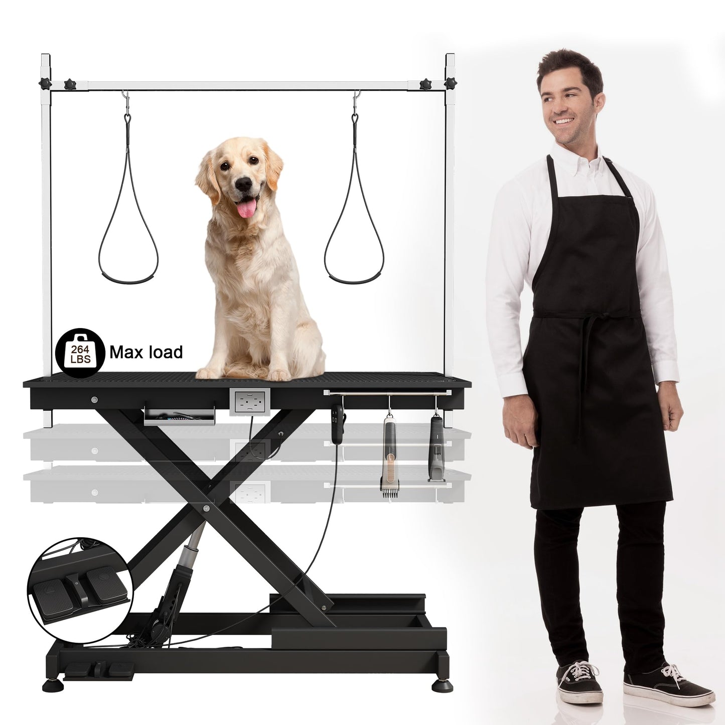 EPIKOIB Electric Dog Grooming Table for Large Dogs - Professional Heavy Duty Height Adjustable Home Indoor Pet Grooming Station with Grooming Arm, Anti Slip Tabletop & Tool Organizer, 50''/Black