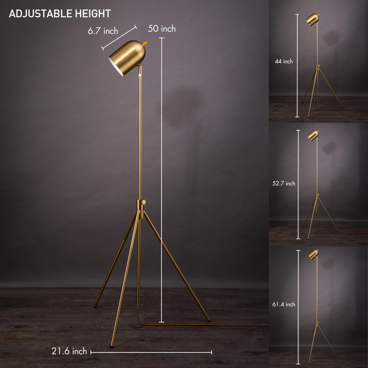 O'Bright Helios - Adjustable Tripod LED Floor Lamp, Dimmable, Swivel Head, Perfect for Reading and Task Lighting, Antique Brass O'Bright