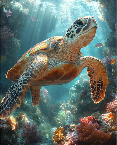 MBYAUYN Diamond Art Kits for Adults, 5D Animal Diamond Painting, DIY Sea Turtles Full Drill Gem Art Kits and Crafts for Adult, Beginners As Wall Decor and Gift 12x16inch