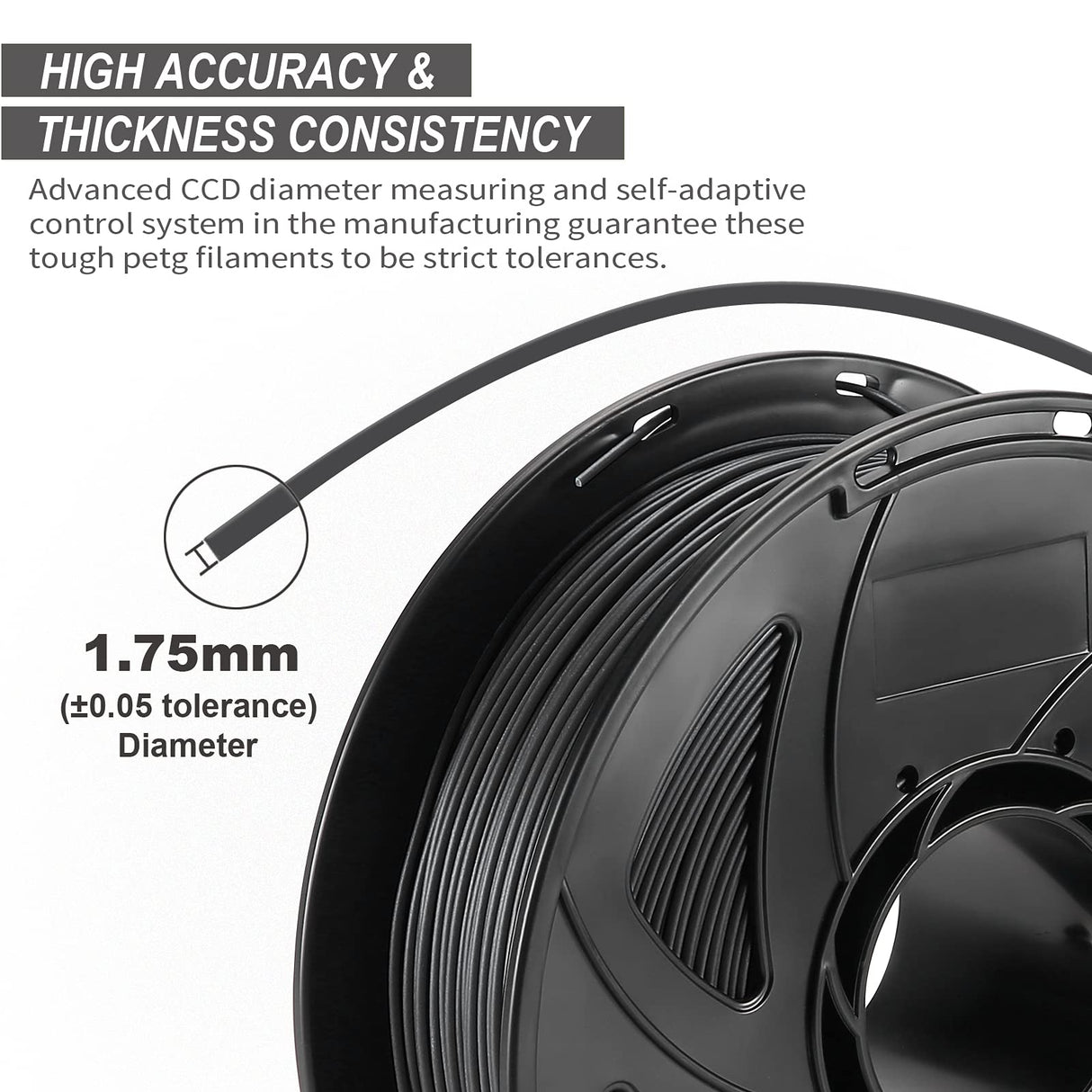 JAREES Petg Filament 1.75,Black Matte Petg 3D Printing Filament 1.75mm Dimensional Accuracy +/- 0.02 mm, 1Kg Spool(2.2lbs),Fit Most FDM Printers JAREES