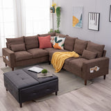 Panana 6 Seats Linen Fabric Large SECTIONAL Corner Sofa Settee - Sofa for Living Room-Left/Right-Hand Side Sofas, Brown Panana