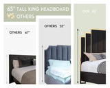 HOWE King Size Bed Frame and 65" Headboard, Upholstered Bed with Golden Plating Trim, Modern Platform Bed No Box Spring Needed, Black HOWE