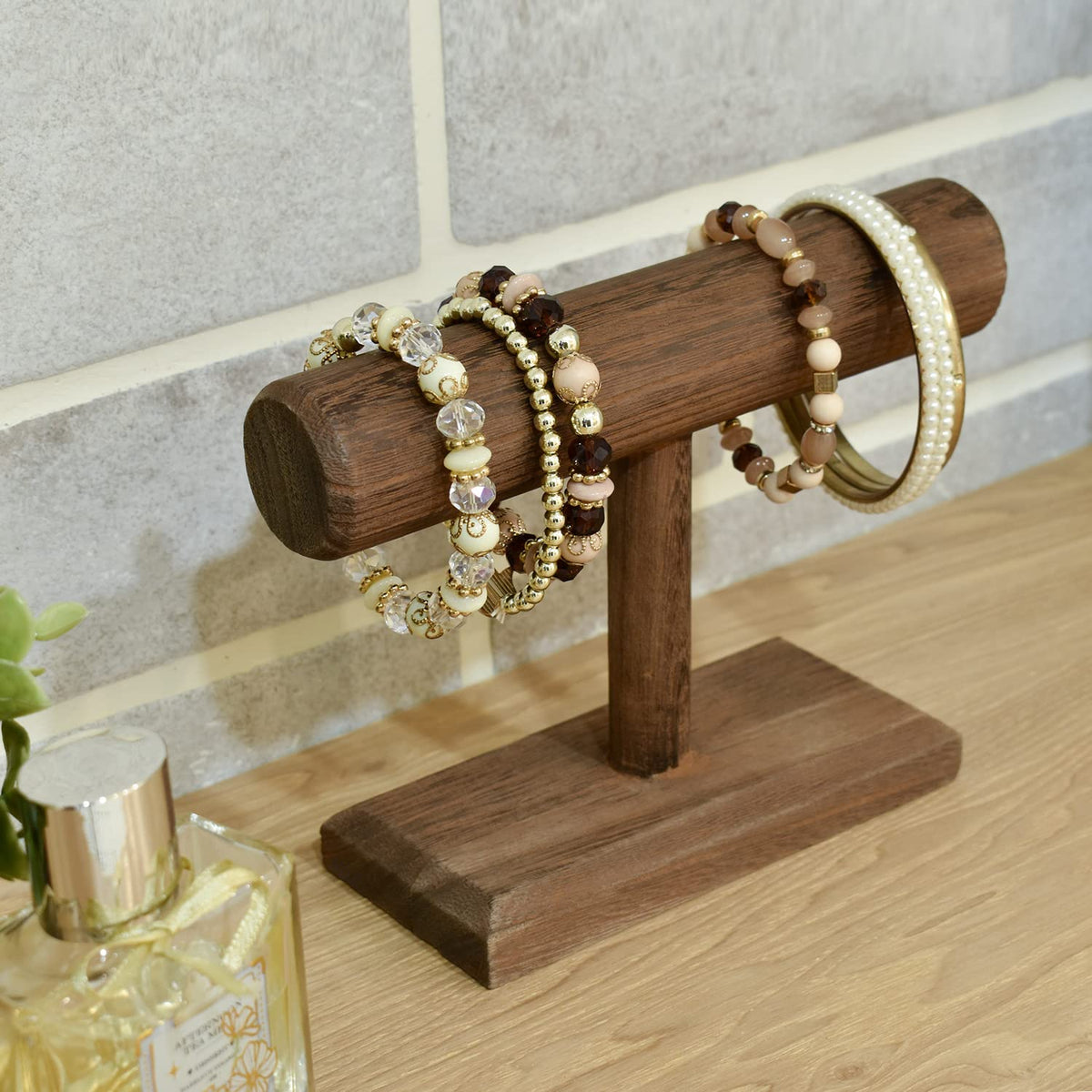 Ikee Design Antique Wooden Display Jewelry Accessory Stand, Bracelet Scrunchie Holder Display for Store, Showcase and Home, Brown Color, 7.9 W x 2.9 D x 5.5 H in Ikee Design