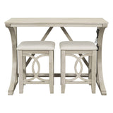 RuiSiSi Bar Table and Chairs Set, Farmhouse Counter Height Kitchen Table Set with USB Port and 2 Upholstered Stools, Wood Bar Table Set for Dining Room, Living Room, Apartment, Milky White RuiSiSi