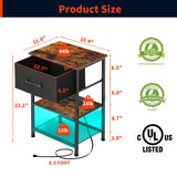 LAKEMID Nightstands Set of 2 with Charging Station and Drawer, End Table Side Table with 20 Colors LED Light Strip and 2 Layers Shelf for Bedroom Living Room Sofa (Rustic Brown) LAKEMID