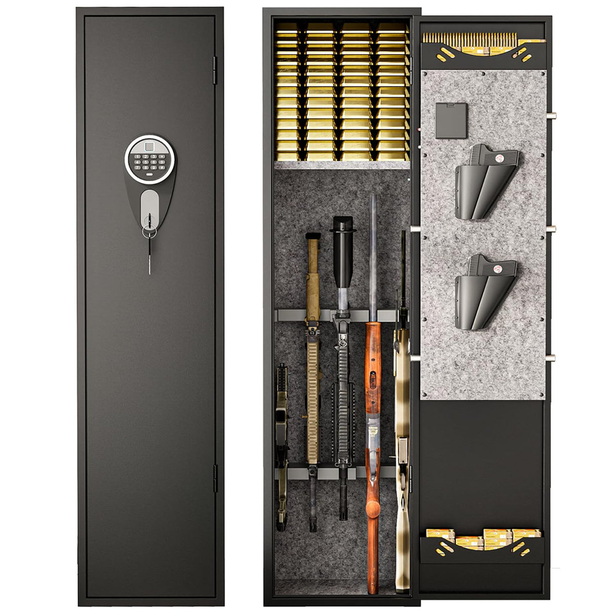 Welfiya 4-6 Gun Safes,Biometric Firearm Storage Unit for Pistols with Quick Access,52" Fireproof Cabinet with Adjustable Rack for Home Rifle and Shotguns,Fingerprint/Digital Keypad Lock,Black Welfiya