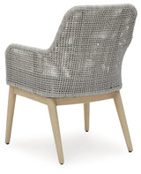 Signature Design by Ashley Seton Creek Cottage Weather Resistant Outdoor Dining Arm Chair with Cushion, Set of 2, Light Brown & Light Gray Signature Design by Ashley
